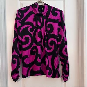 Mila Schön Vintage Silk Blouse • Italian Designer • Magenta & Black Print
